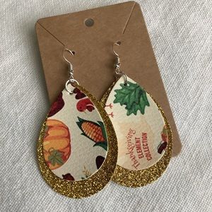 3/$15 🛍️ Thanksgiving Neutral teardrop earring gold glitter fall harvest gift